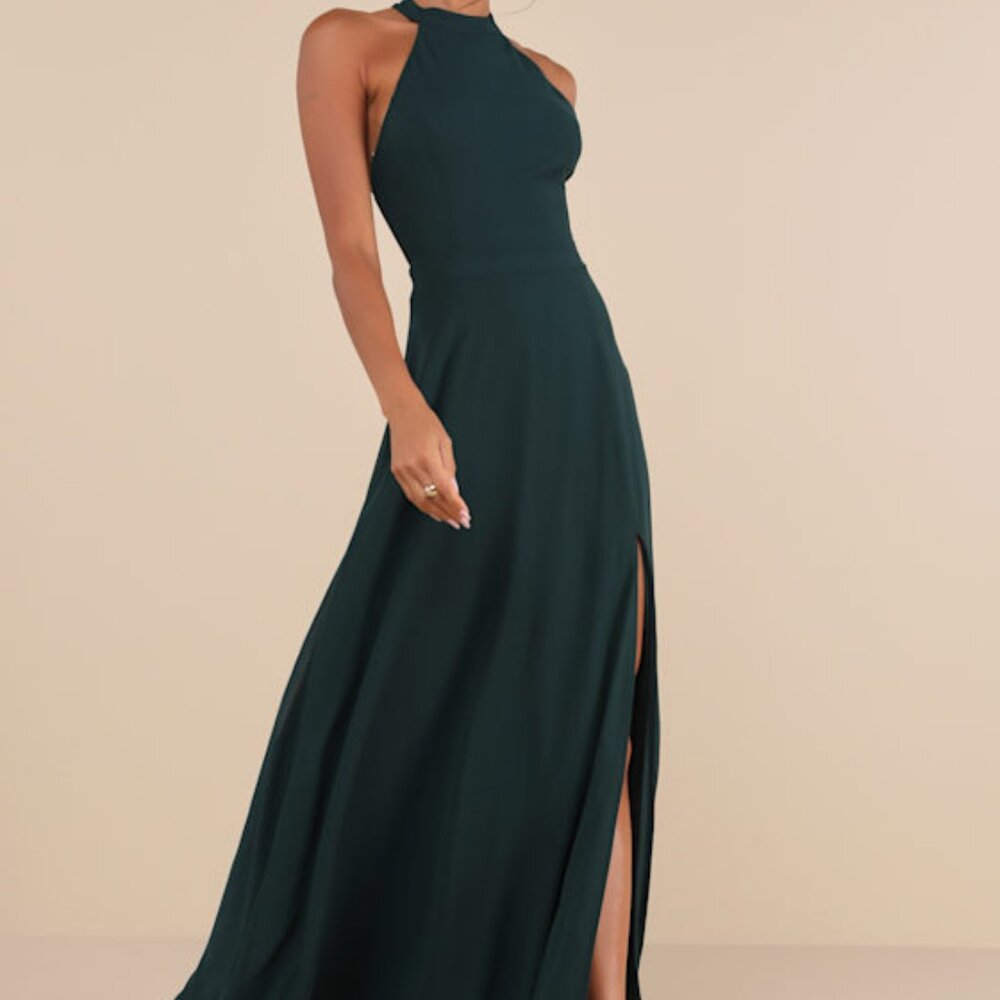 Lulus Confidently Charismatic Emerald Backless Halter Maxi Dress Green - Size M